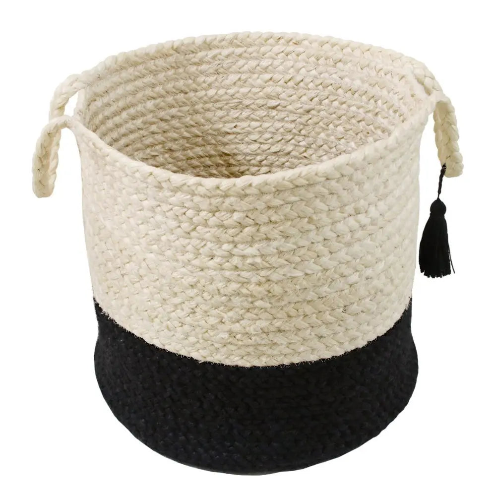 17" White Jute Basket - NOBLE HOME INTERIORS