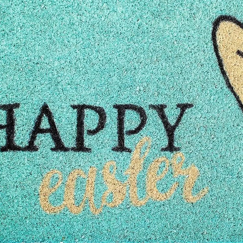 17" X 29" Aqua and Natural Coir Happy Easter Outdoor Easter Door Mat - NOBLE HOME INTERIORS