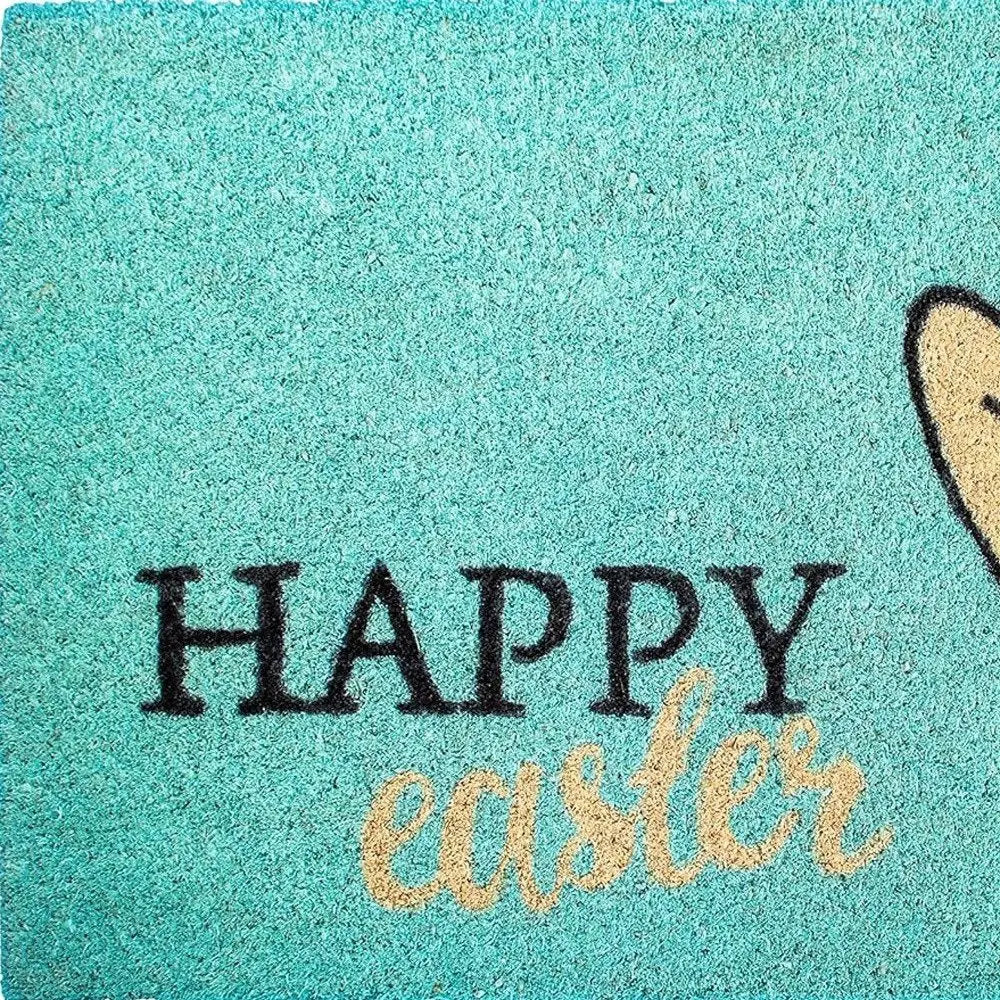 17" X 29" Aqua and Natural Coir Happy Easter Outdoor Easter Door Mat - NOBLE HOME INTERIORS