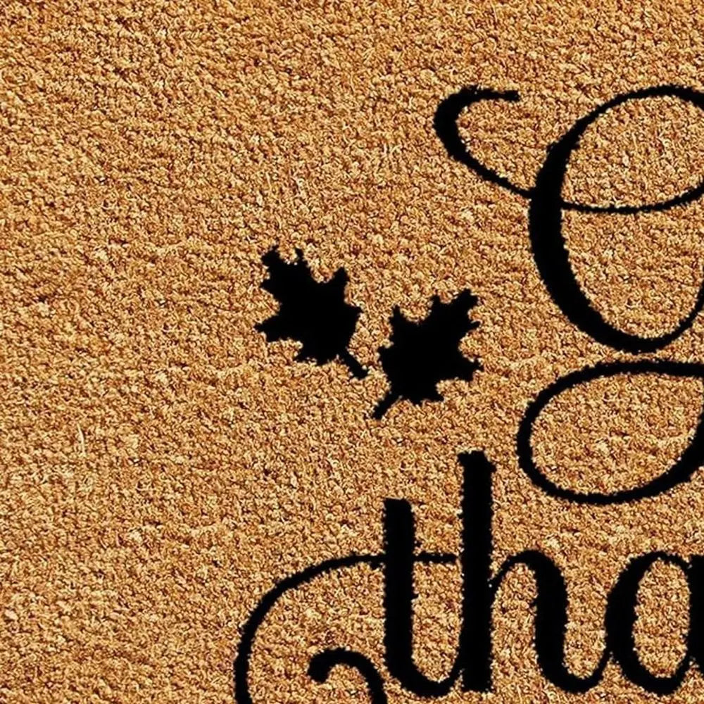 17" X 29" Black And Natural Coir Give Thanks Outdoor Door Mat - NOBLE HOME INTERIORS