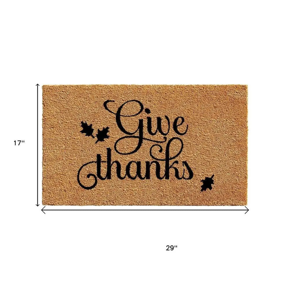 17" X 29" Black And Natural Coir Give Thanks Outdoor Door Mat - NOBLE HOME INTERIORS