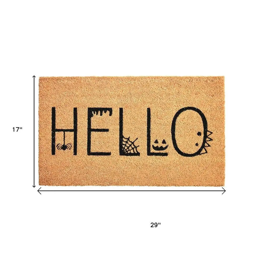 17" X 29" Black And Natural Halloween Halloween Hello Outdoor Coir Door Mat - NOBLE HOME INTERIORS