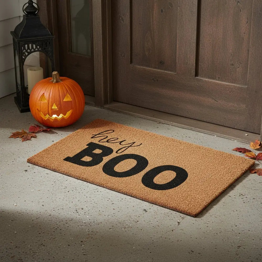 17" X 29" Black And Natural Halloween Halloween Hey There Outdoor Coir Door Mat - NOVA HOME FURNITURE