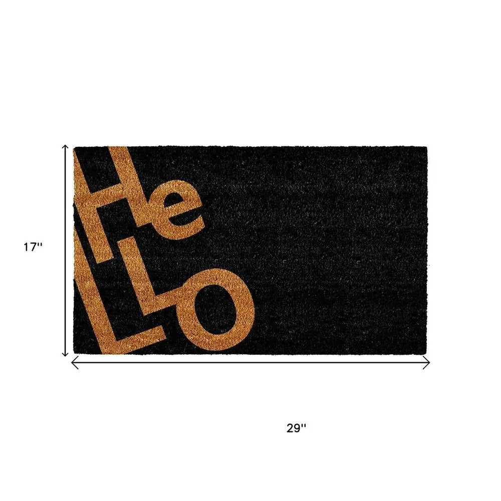 17" X 29" Black And Natural Hello Outdoor Coir Door Mat - NOBLE HOME INTERIORS