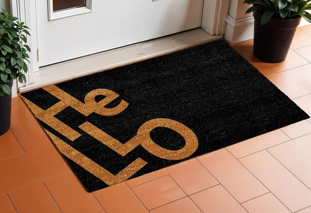 17" X 29" Black And Natural Hello Outdoor Coir Door Mat - NOBLE HOME INTERIORS