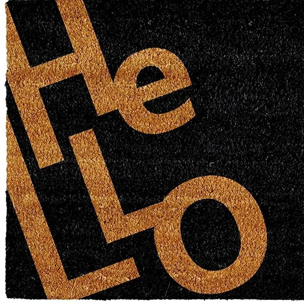 17" X 29" Black And Natural Hello Outdoor Coir Door Mat - NOBLE HOME INTERIORS