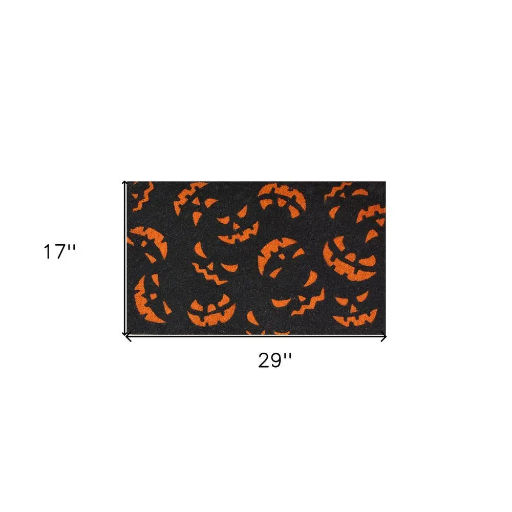 17" X 29" Black and Orange Coir Jackolantern Outdoor Halloween Door Mat - NOBLE HOME INTERIORS