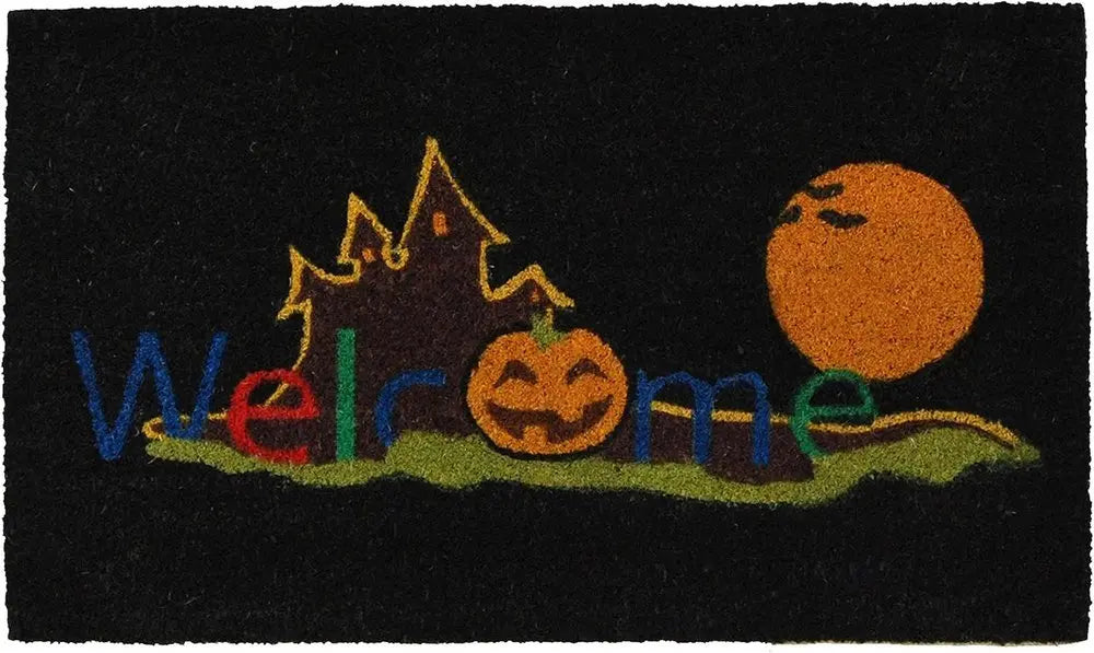 17" X 29" Black And Orange Coir Welcome Outdoor Halloween Door Mat - NOBLE HOME INTERIORS