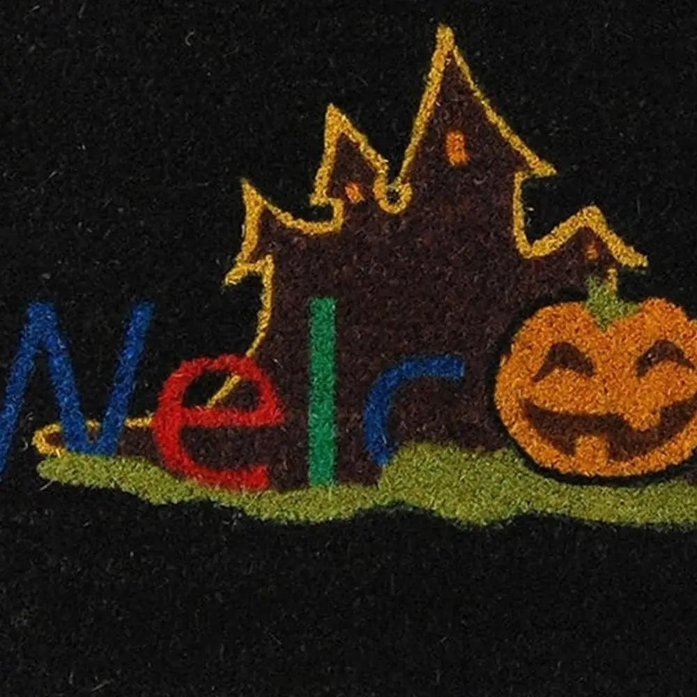 17" X 29" Black And Orange Coir Welcome Outdoor Halloween Door Mat - NOBLE HOME INTERIORS