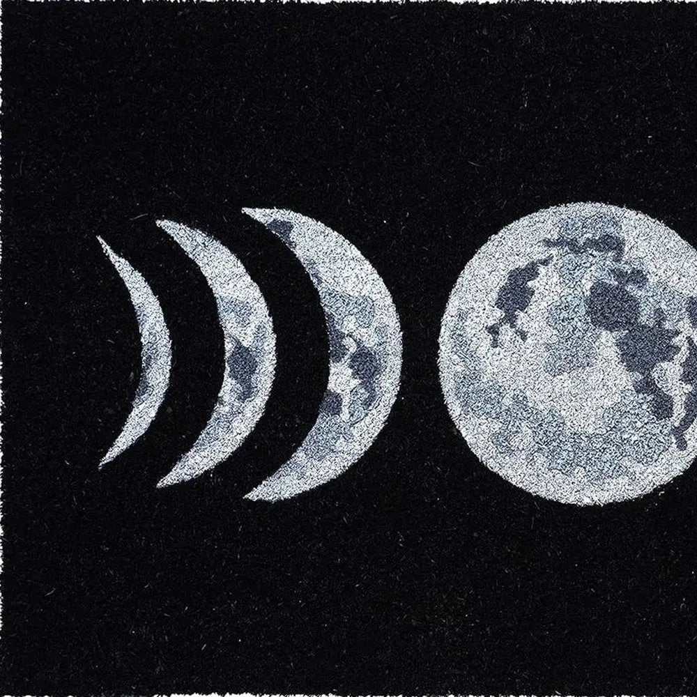 17" X 29" Black And White Phases Of The Moon Outdoor Coir Door Mat - NOBLE HOME INTERIORS