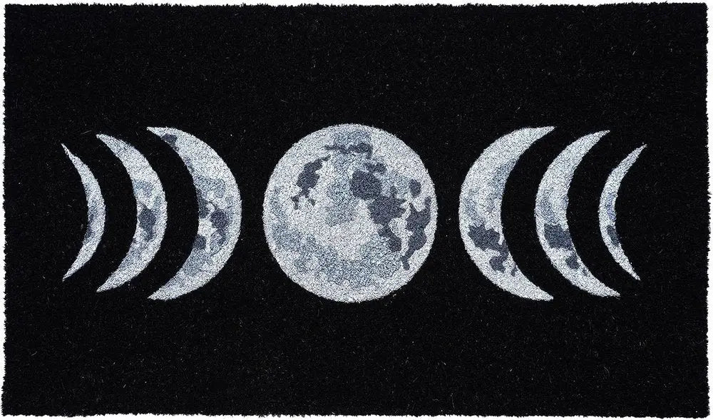 17" X 29" Black And White Phases Of The Moon Outdoor Coir Door Mat - NOBLE HOME INTERIORS