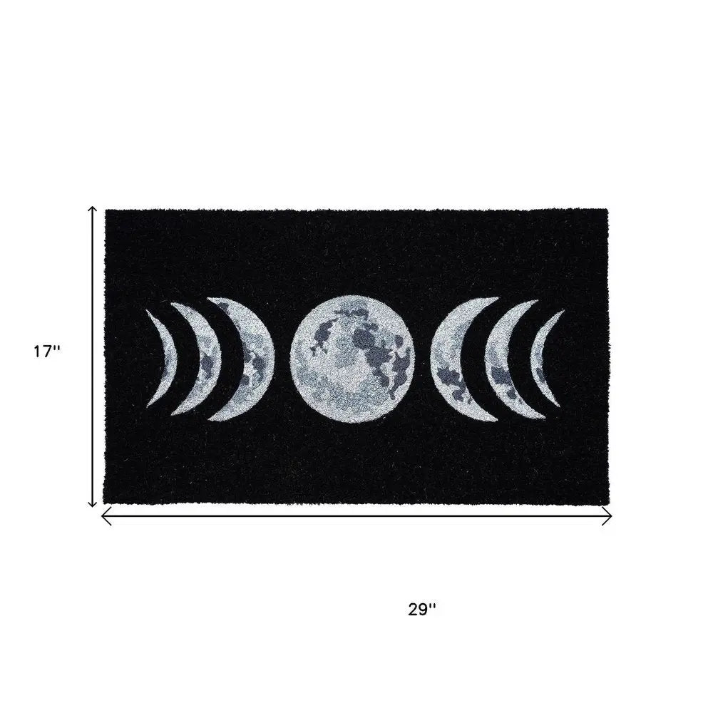 17" X 29" Black And White Phases Of The Moon Outdoor Coir Door Mat - NOBLE HOME INTERIORS