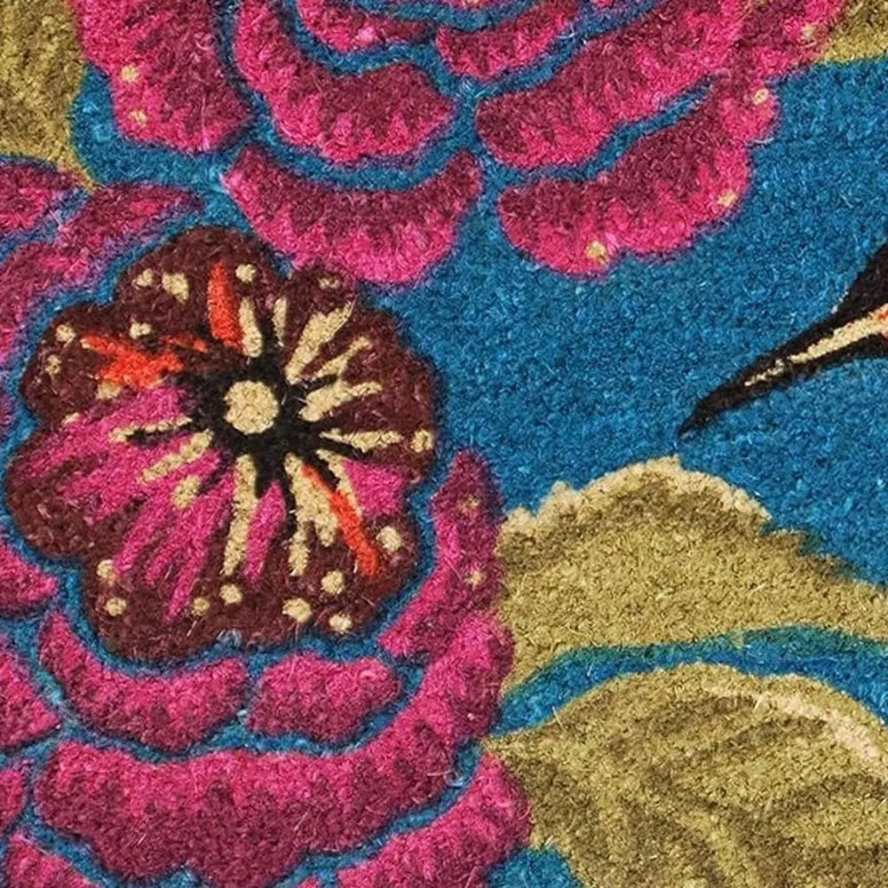 17" X 29" Blue Pink And Green Hummingbird Outdoor Coir Door Mat - NOBLE HOME INTERIORS