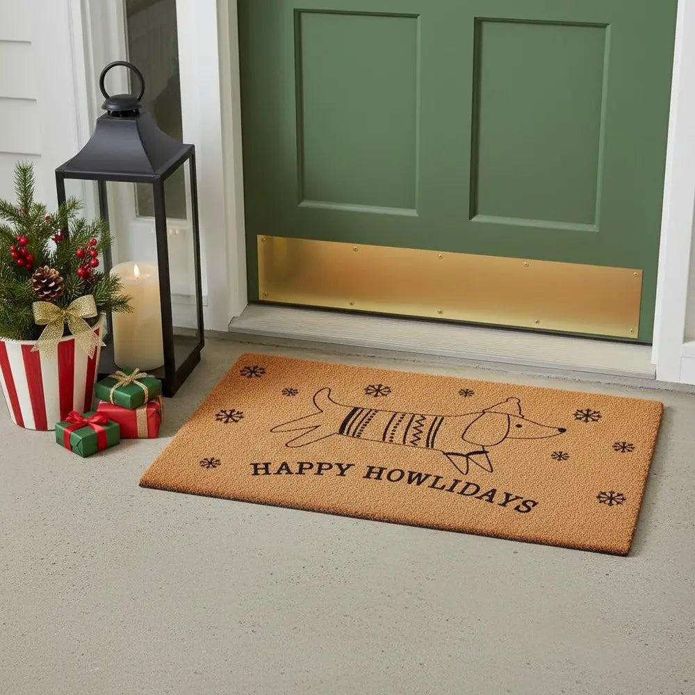 17" X 29" Brown And Black Christmas Dog Outdoor Coir Door Mat - NOVA HOME FURNITURE