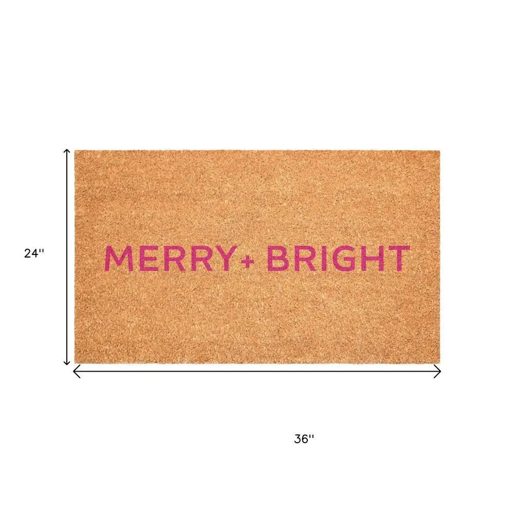 17" X 29" Brown And Black Christmas Merry and Bright Outdoor Coir Door Mat - NOVA HOME FURNITURE