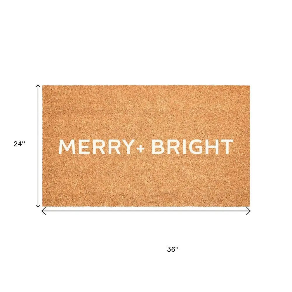 17" X 29" Brown And Black Christmas Merry and Bright Outdoor Coir Door Mat - NOVA HOME FURNITURE