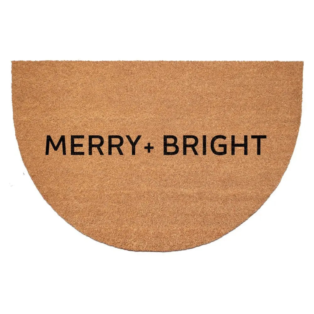 17" X 29" Brown And Black Christmas Merry and Bright Outdoor Coir Door Mat - NOVA HOME FURNITURE