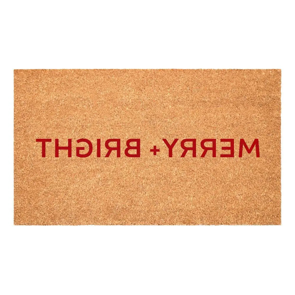 17" X 29" Brown And Black Christmas Merry and Bright Outdoor Coir Door Mat - NOVA HOME FURNITURE