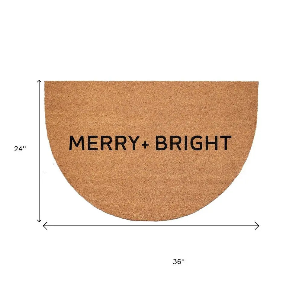 17" X 29" Brown And Black Christmas Merry and Bright Outdoor Coir Door Mat - NOVA HOME FURNITURE
