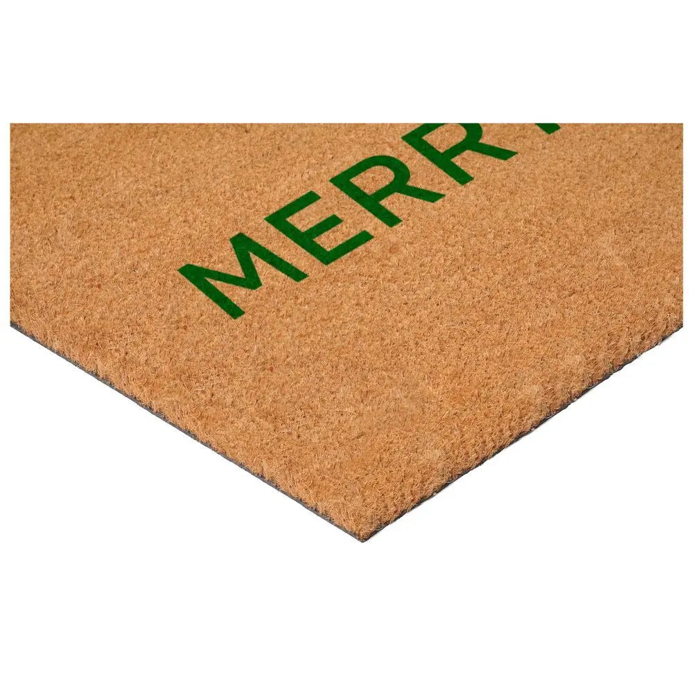 17" X 29" Brown And Black Christmas Merry and Bright Outdoor Coir Door Mat - NOVA HOME FURNITURE