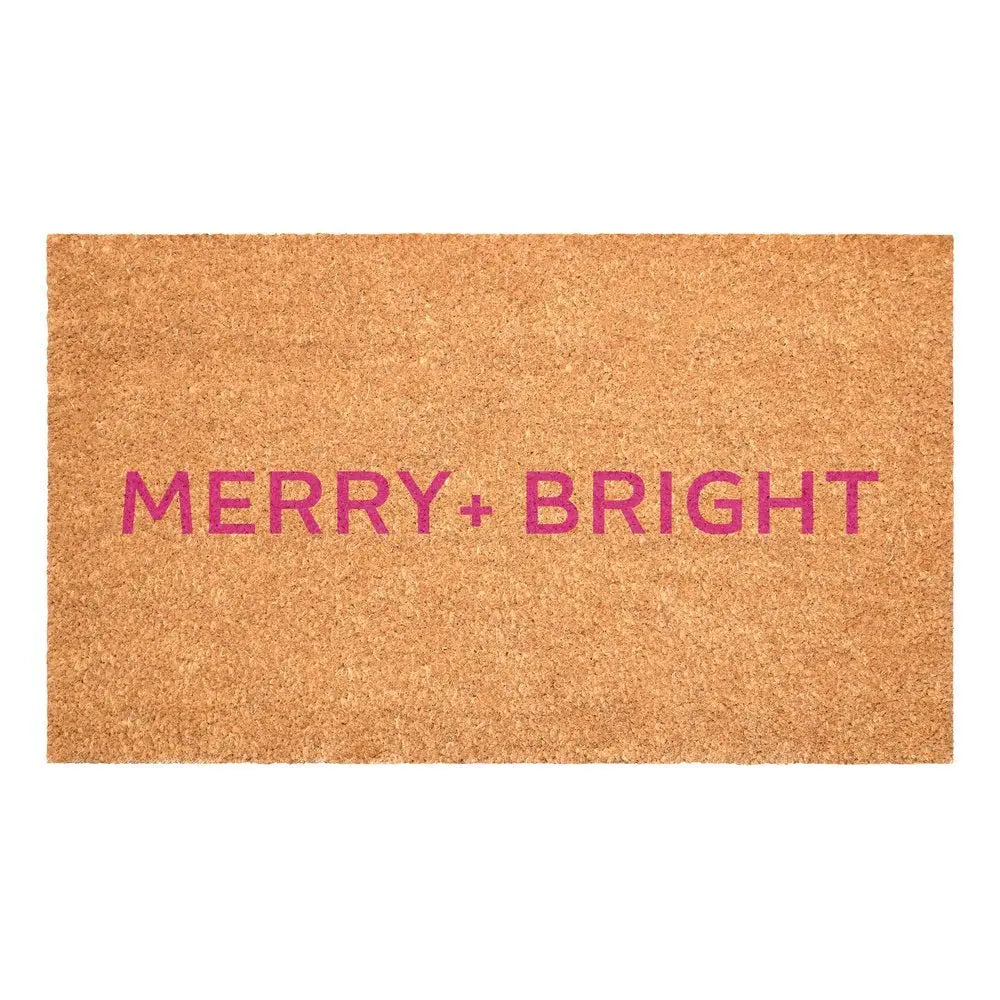 17" X 29" Brown And Black Christmas Merry and Bright Outdoor Coir Door Mat - NOVA HOME FURNITURE