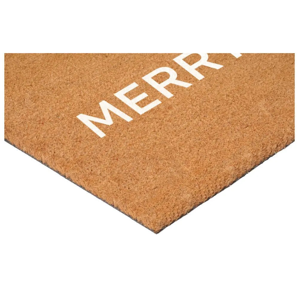 17" X 29" Brown And Black Christmas Merry and Bright Outdoor Coir Door Mat - NOVA HOME FURNITURE