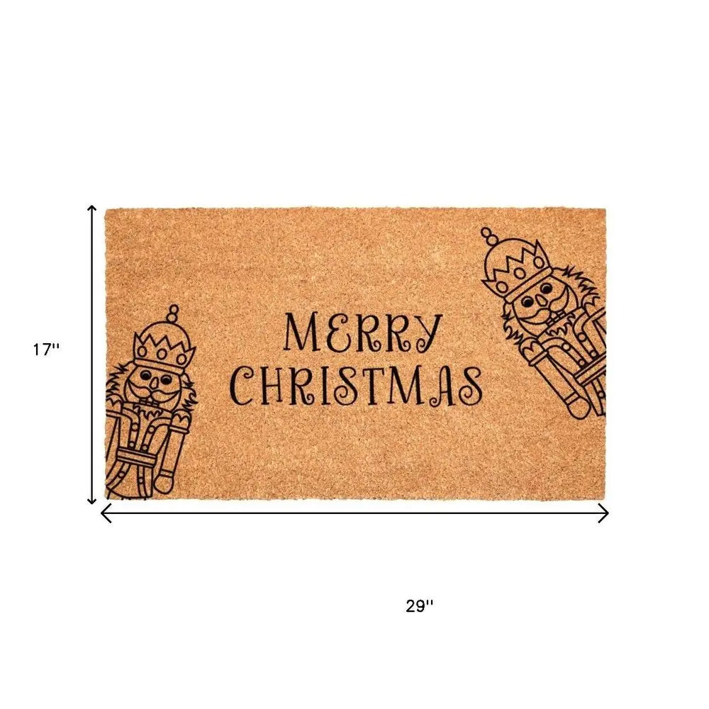 17" X 29" Brown And Black Christmas Merry Christmas Outdoor Coir Door Mat - NOVA HOME FURNITURE