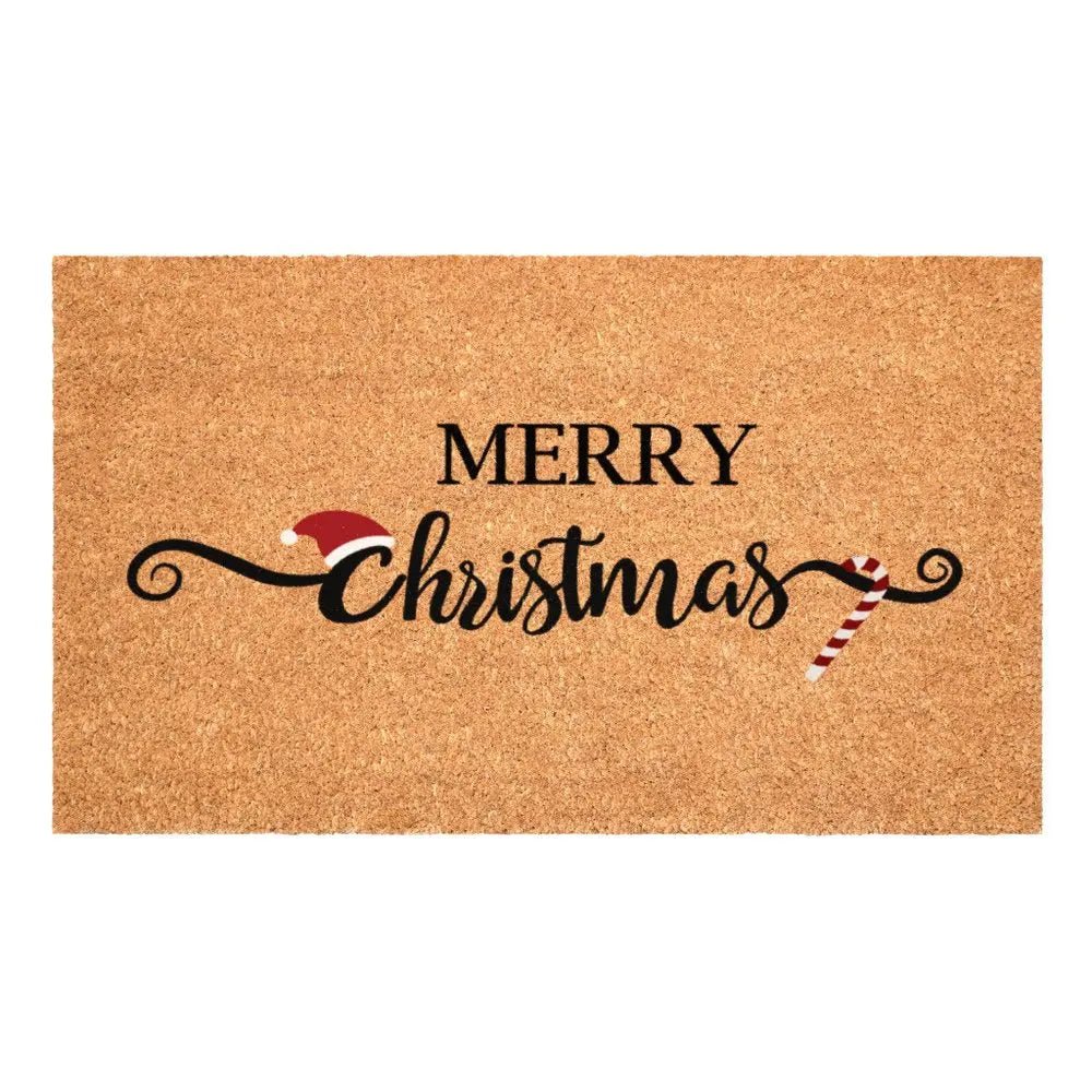 17" X 29" Brown And Black Christmas Merry Christmas Outdoor Coir Door Mat - NOBLE HOME INTERIORS