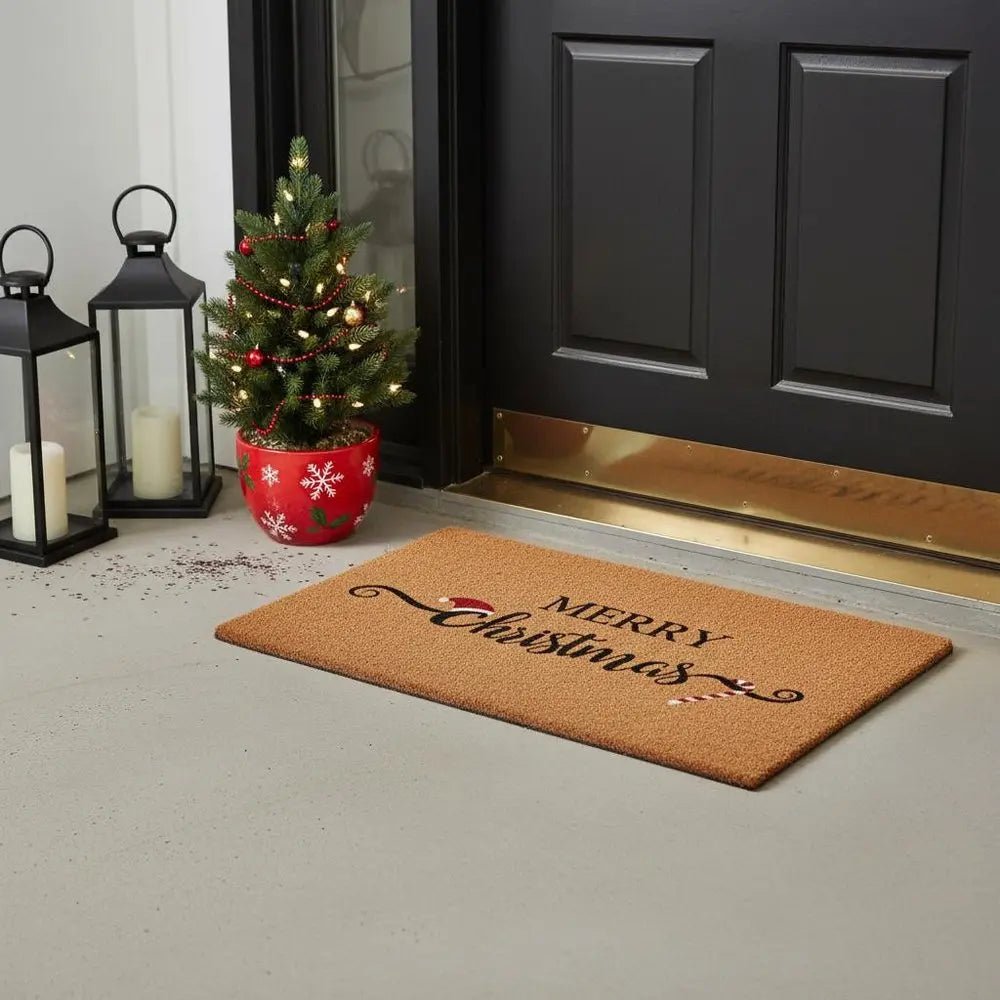 17" X 29" Brown And Black Christmas Merry Christmas Outdoor Coir Door Mat HomeRoots