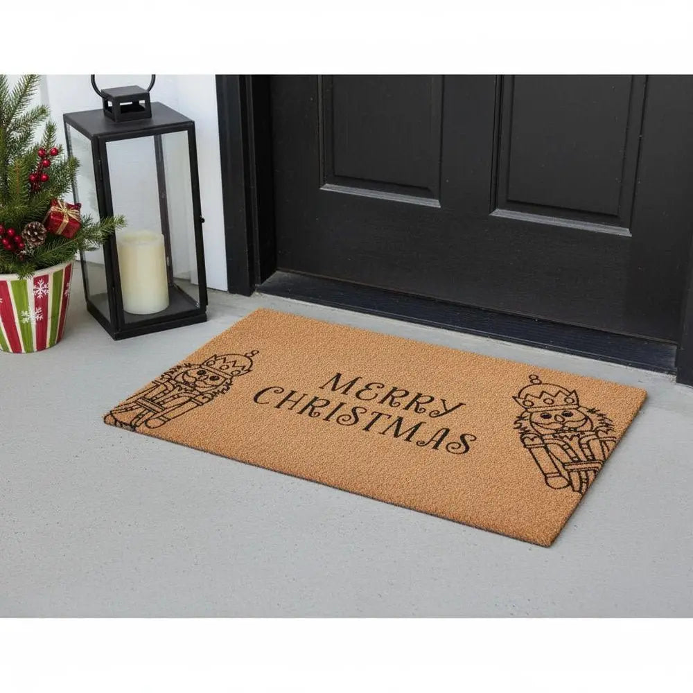 17" X 29" Brown And Black Christmas Merry Christmas Outdoor Coir Door Mat - NOVA HOME FURNITURE