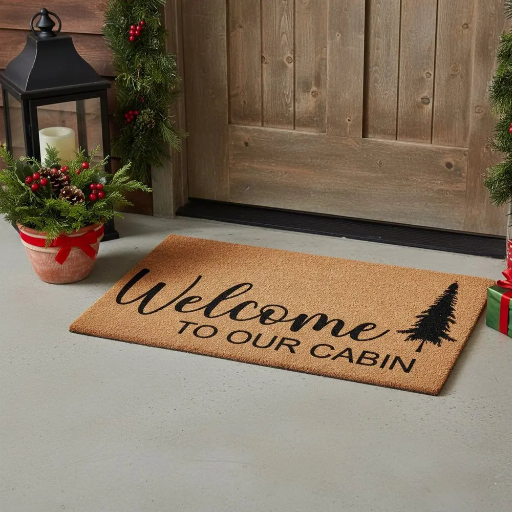 17" X 29" Brown And Black Christmas Outdoor Coir Door Mat - NOVA HOME FURNITURE