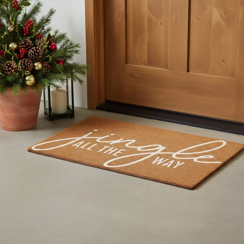 17" X 29" Brown And Black Christmas Outdoor Coir Door Mat - NOVA HOME FURNITURE