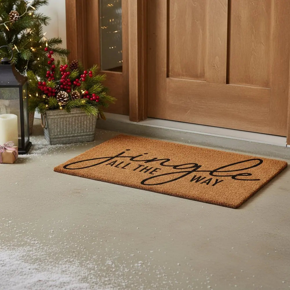 17" X 29" Brown And Black Christmas Outdoor Coir Door Mat - NOVA HOME FURNITURE
