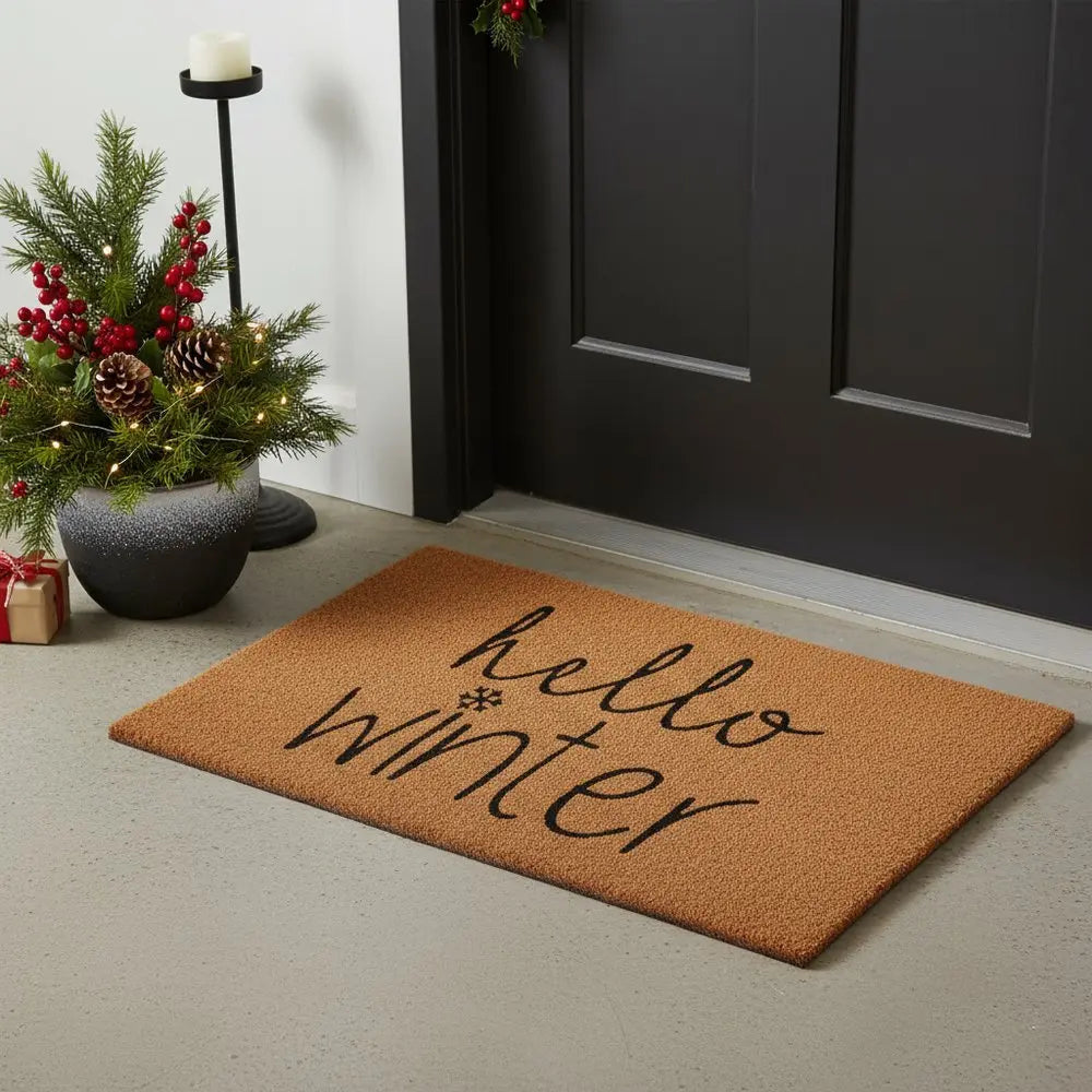 17" X 29" Brown And Black Christmas Outdoor Coir Door Mat - NOVA HOME FURNITURE