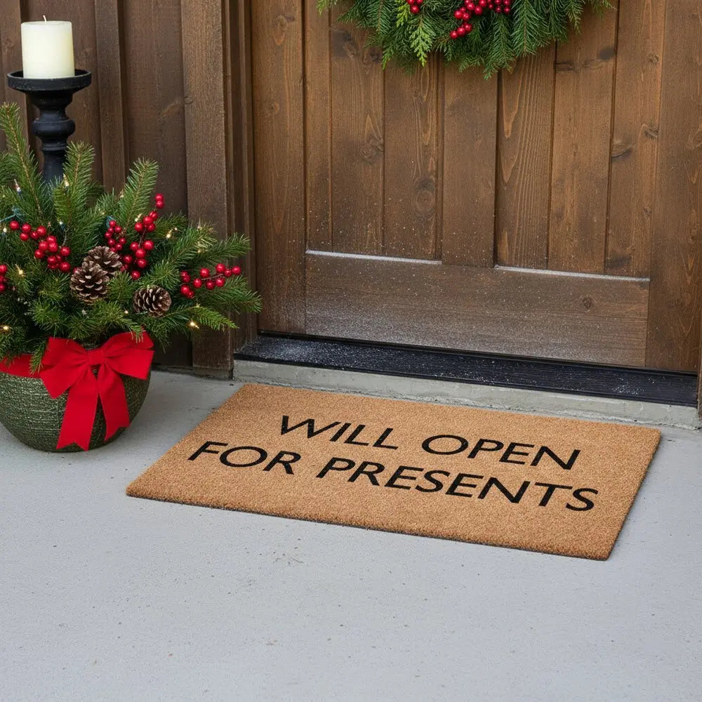 17" X 29" Brown And Black Christmas Outdoor Coir Door Mat - NOVA HOME FURNITURE