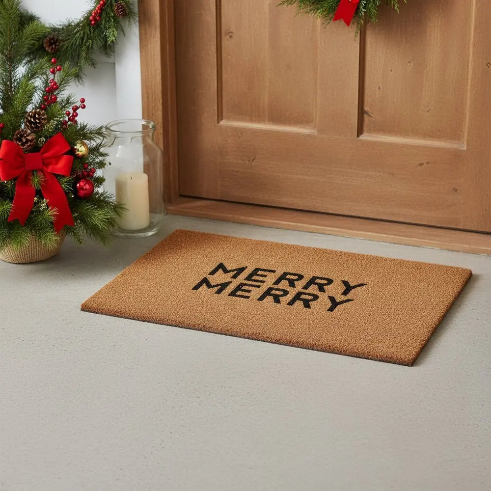 17" X 29" Brown And Black Christmas Outdoor Coir Door Mat - NOVA HOME FURNITURE