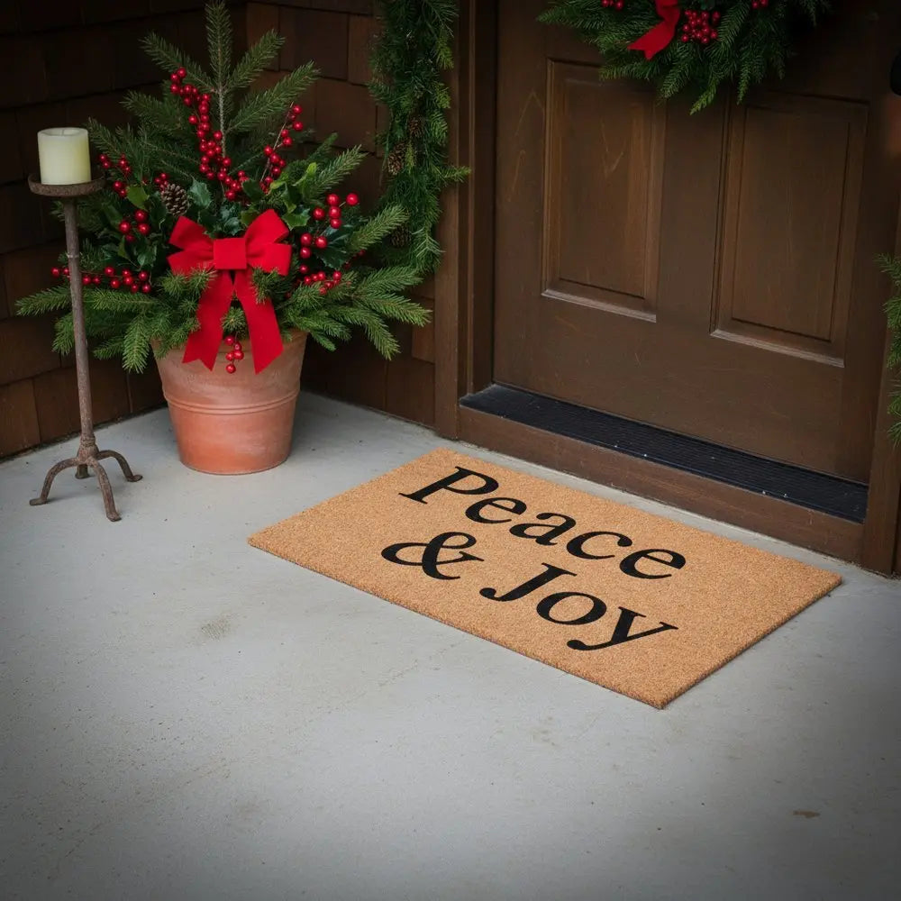 17" X 29" Brown And Black Christmas Outdoor Coir Door Mat - NOVA HOME FURNITURE