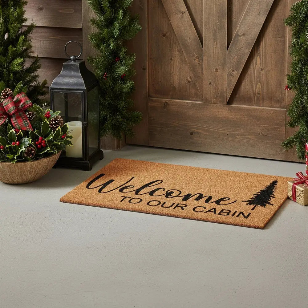 17" X 29" Brown And Black Christmas Outdoor Coir Door Mat - NOVA HOME FURNITURE