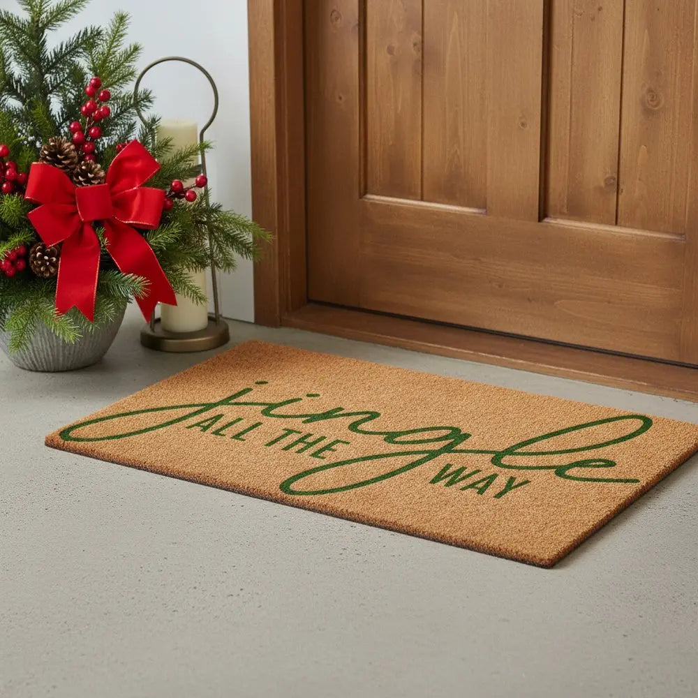 17" X 29" Brown And Black Christmas Outdoor Coir Door Mat - NOVA HOME FURNITURE