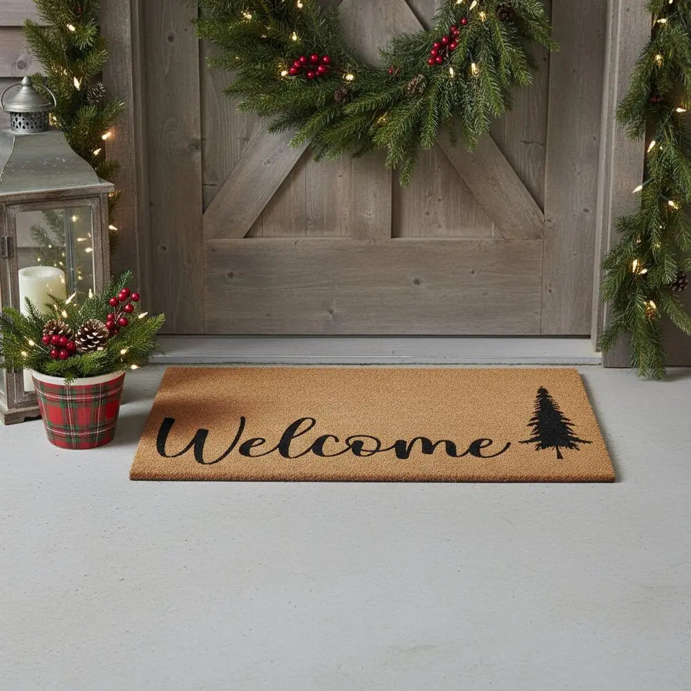 17" X 29" Brown And Black Christmas Outdoor Coir Door Mat - NOVA HOME FURNITURE