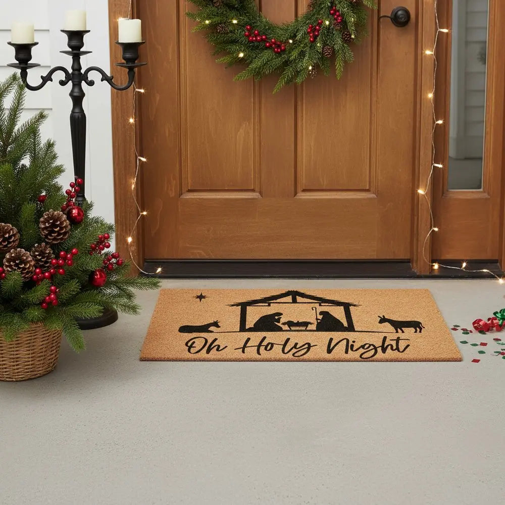17" X 29" Brown And Black Christmas Outdoor Coir Door Mat - NOVA HOME FURNITURE