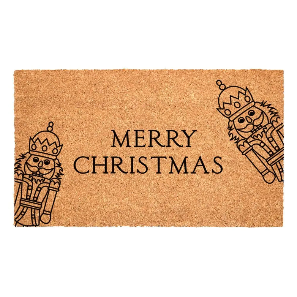 17" X 29" Brown And Black Merry Christmas Outdoor Coir Door Mat - NOVA HOME FURNITURE