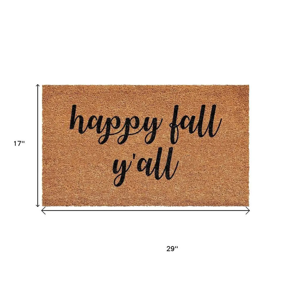 17" X 29" Brown And Natural Fall Happy Fall Y'all Outdoor Coir Door Mat - NOVA HOME FURNITURE