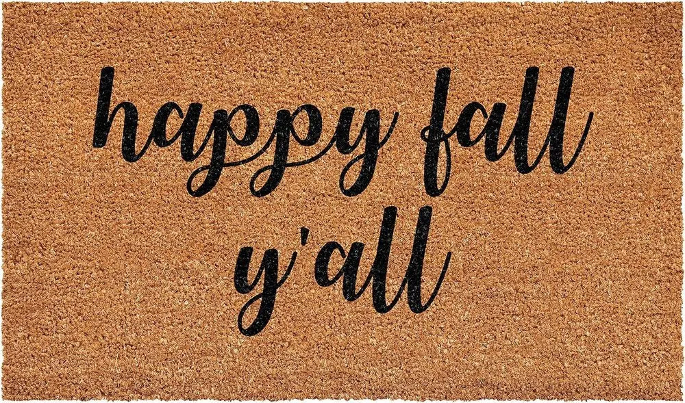 17" X 29" Brown And Natural Fall Happy Fall Y'all Outdoor Coir Door Mat - NOVA HOME FURNITURE