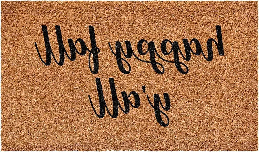 17" X 29" Brown And Natural Fall Happy Fall Y'all Outdoor Coir Door Mat - NOVA HOME FURNITURE