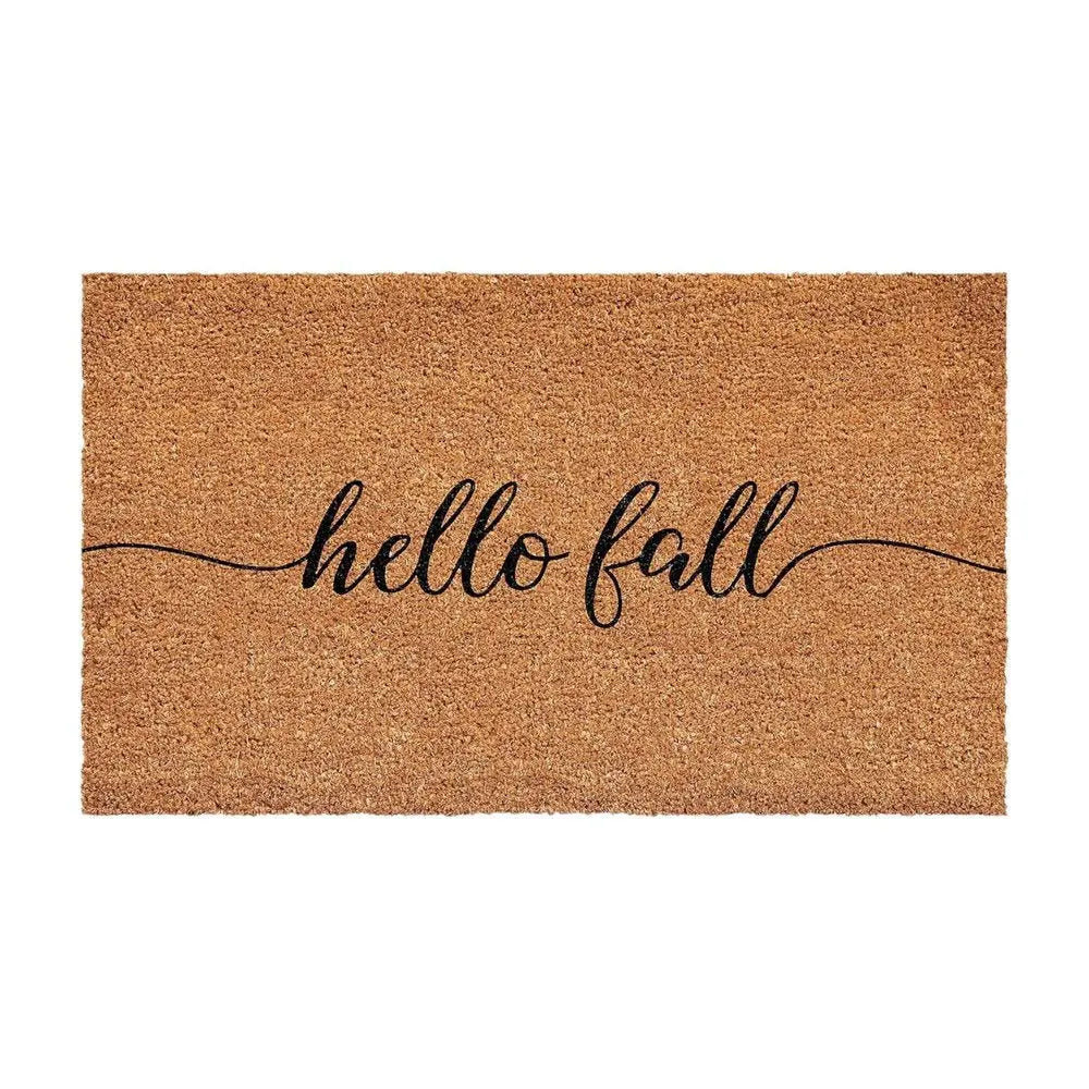 17" X 29" Brown And Natural Fall Hello Fall Outdoor Coir Door Mat - NOBLE HOME INTERIORS