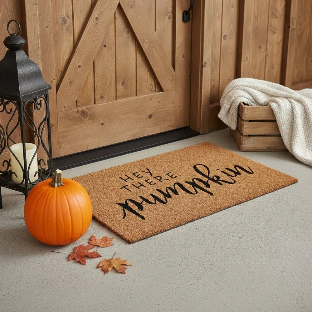 17" X 29" Brown And Natural Fall Hey There Outdoor Coir Door Mat - NOVA HOME FURNITURE