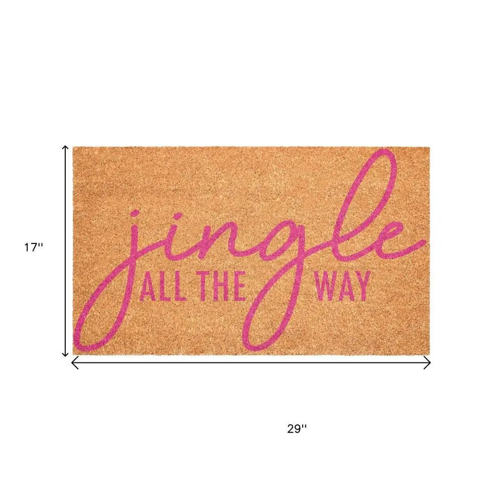 17" X 29" Brown And Pink Christmas Outdoor Coir Door Mat - NOVA HOME FURNITURE
