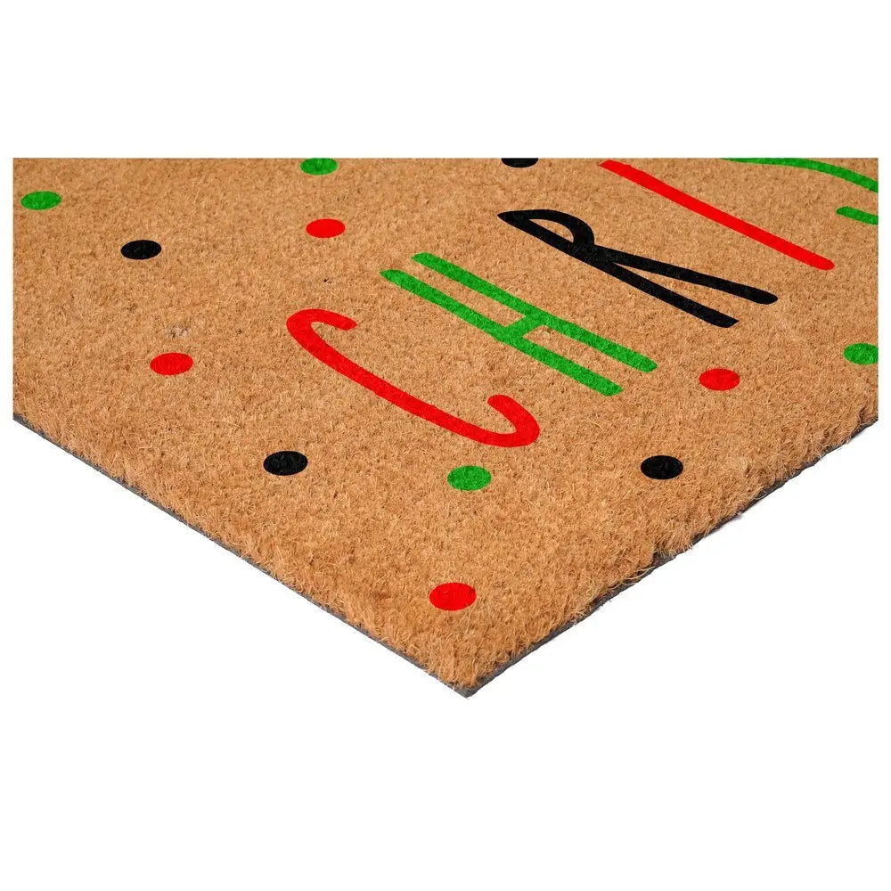 17" X 29" Brown Black And Green Merry Christmas Outdoor Coir Door Mat - NOVA HOME FURNITURE