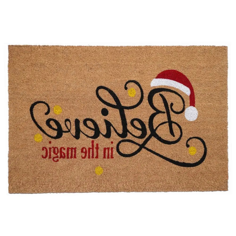 17" X 29" Brown Black And Red Christmas Believe Outdoor Coir Door Mat - NOBLE HOME INTERIORS